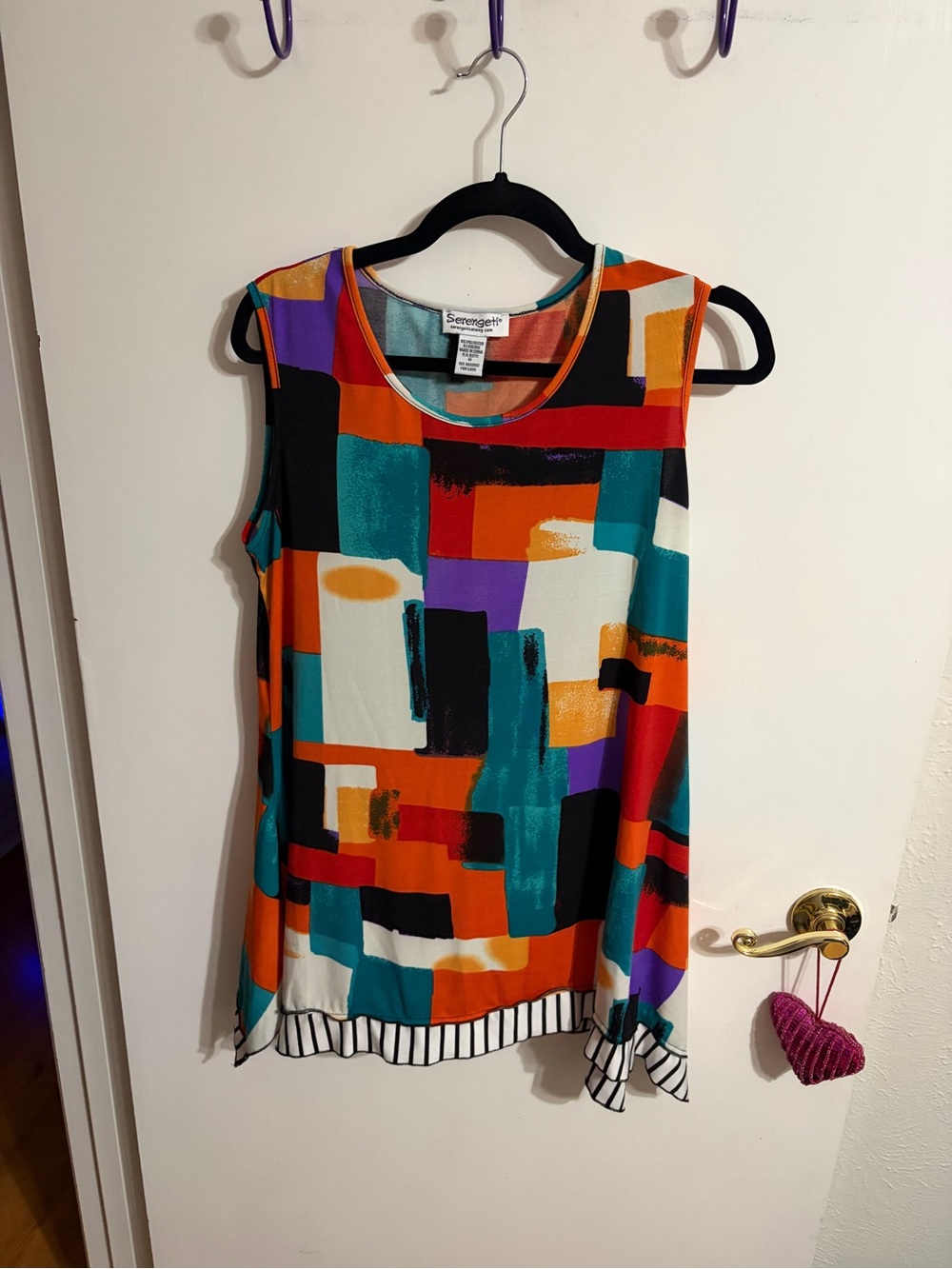 💜 Medium Serengeti Vibrant Abstract Sleeveless Tank  Teal/Orange/Black/Purple